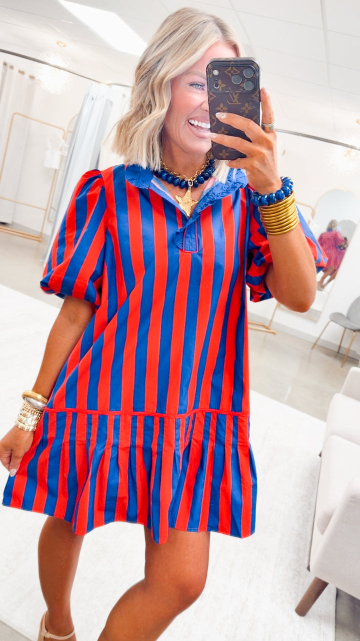 The Harbor Belle Mini Dress-Navy/Red