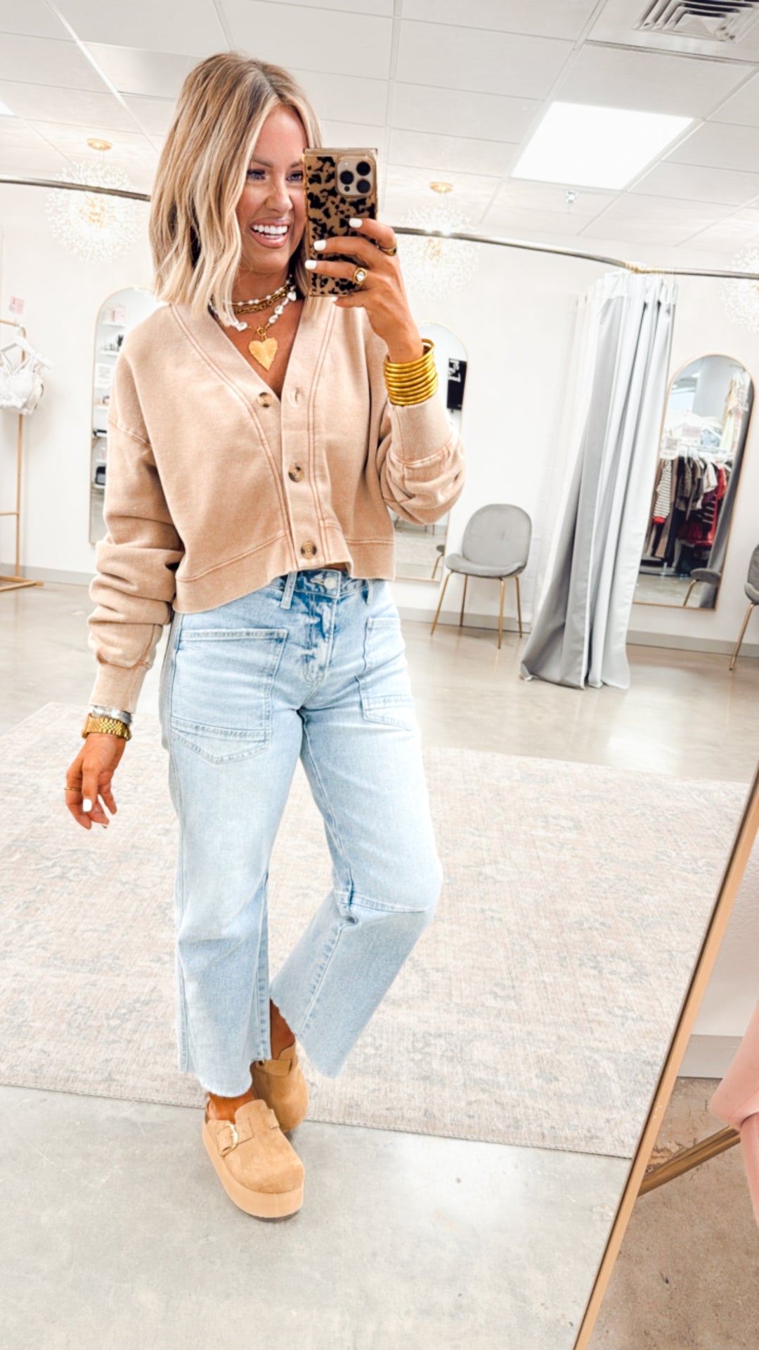 Lizzy Cropped Cardigan-Taupe