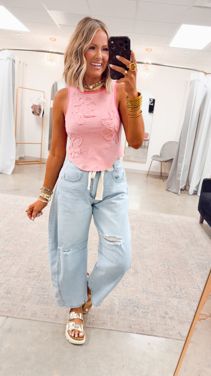 Sweet Stitch Tank-Soft Pink