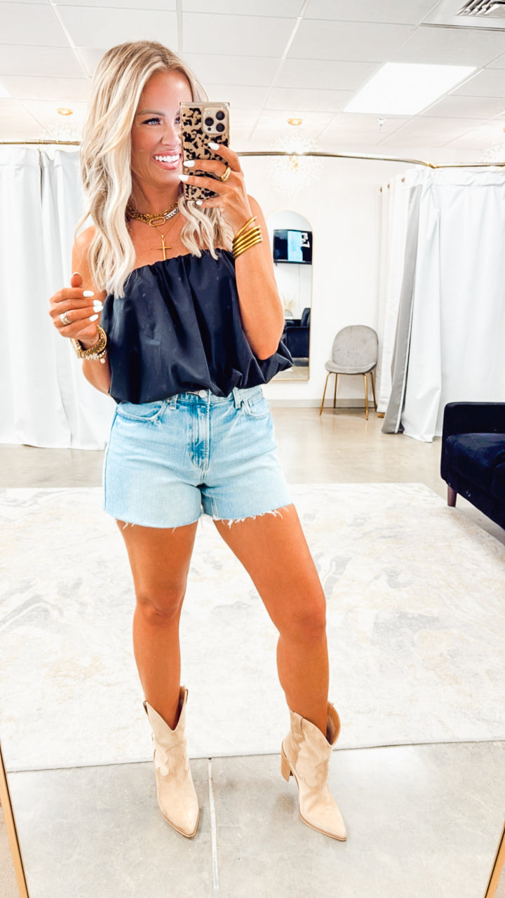 Hazel Strapless Bubble Top-Black