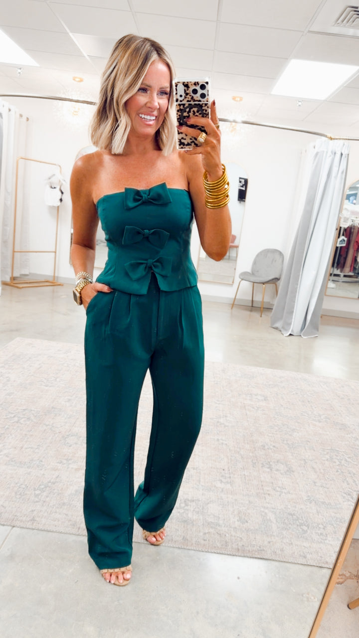Evelina Bow Tube Top & Pants Set-Forest Green
