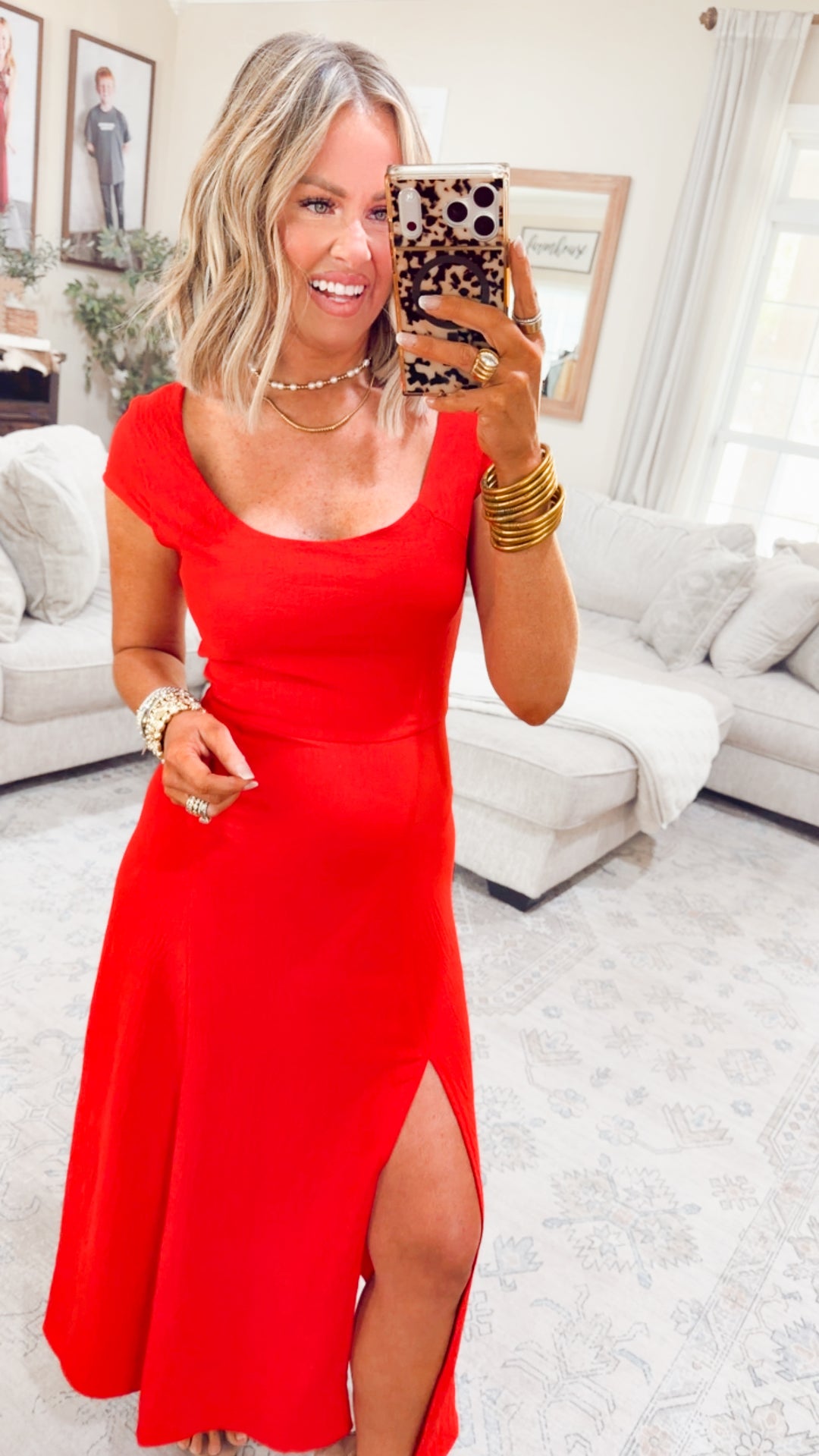 The Delaney Slit Midi Dress-Red