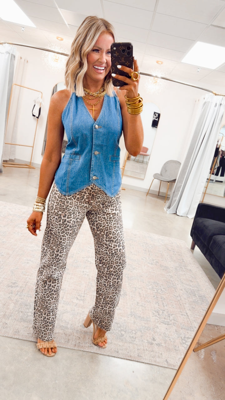 The Axis Tie Denim Vest-Medium