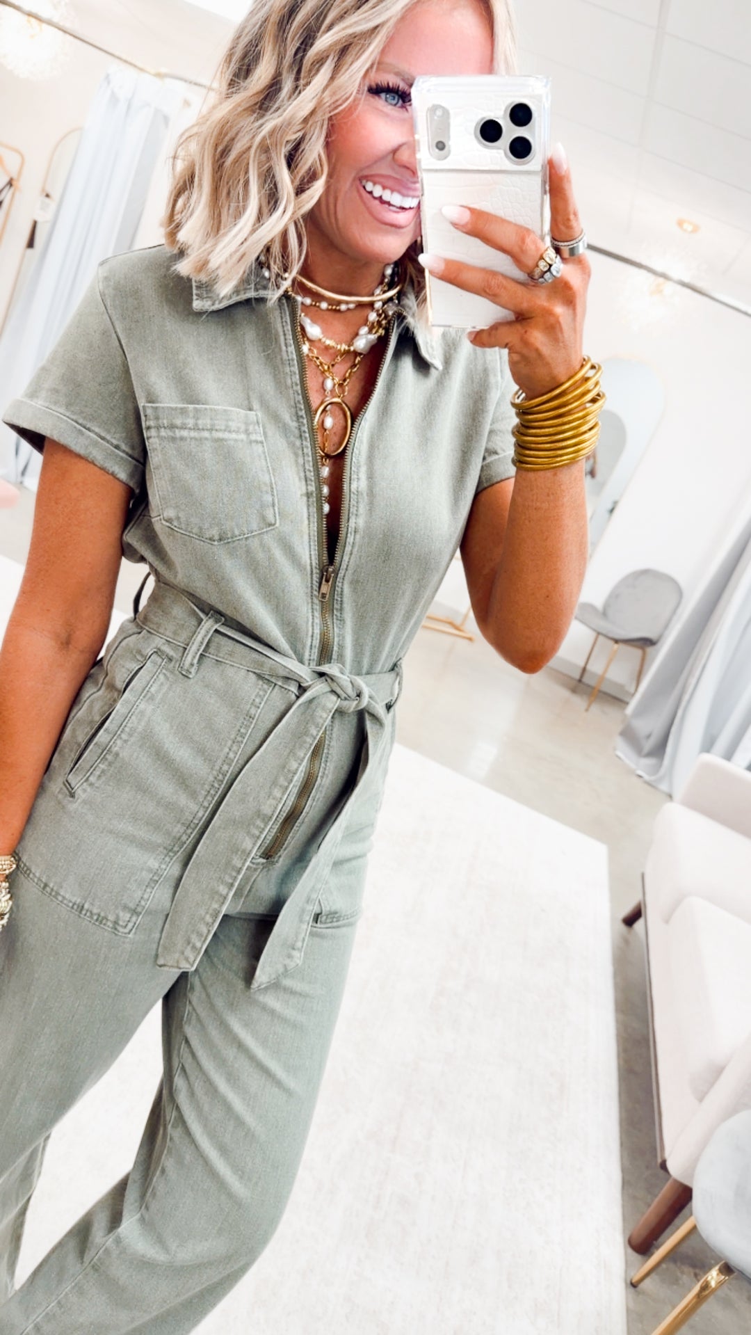 The Maverick Denim Jumpsuit-Olive