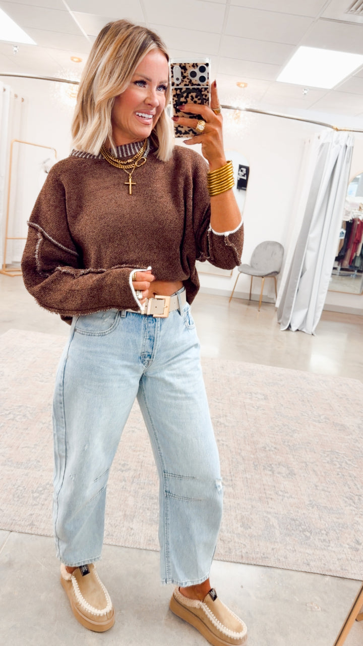 Waverly Exposed Seam Sweater-Brown