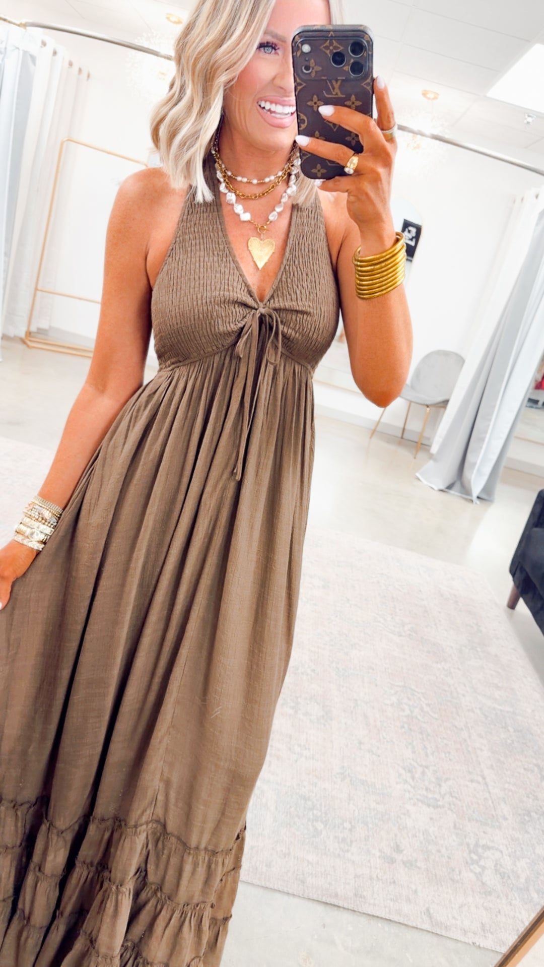 The Lila Halter Maxi Dress-Chocolate