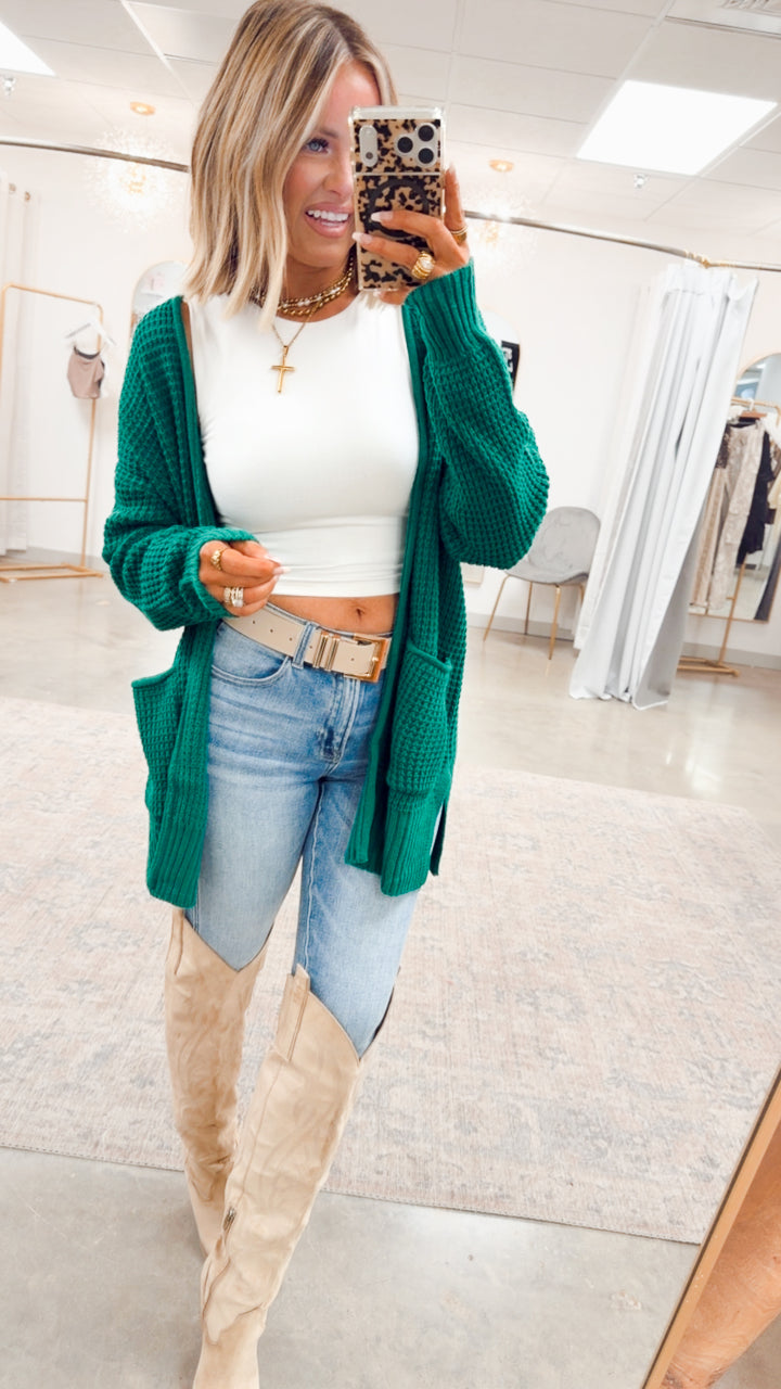 Forest Waffle Weave Cardigan