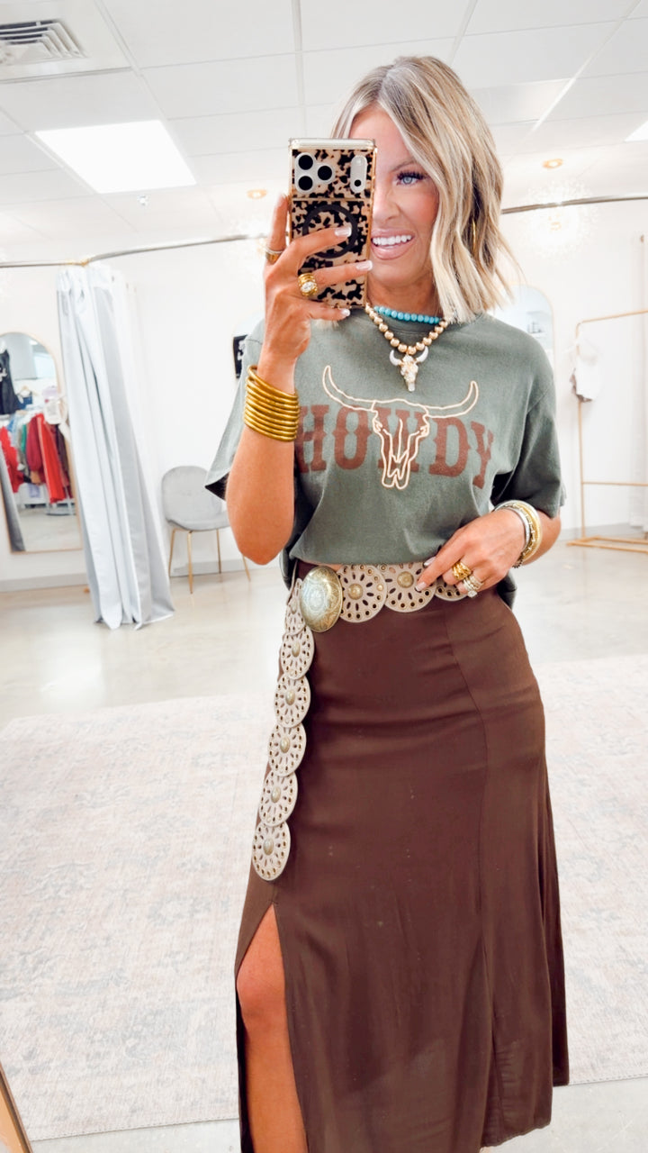 Howdy Longhorn Tee-Olive