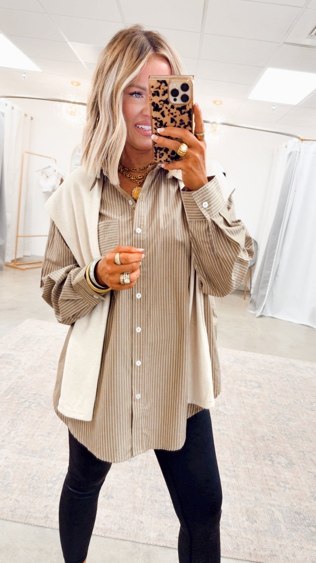 Evelyn Striped Top-Ash Olive