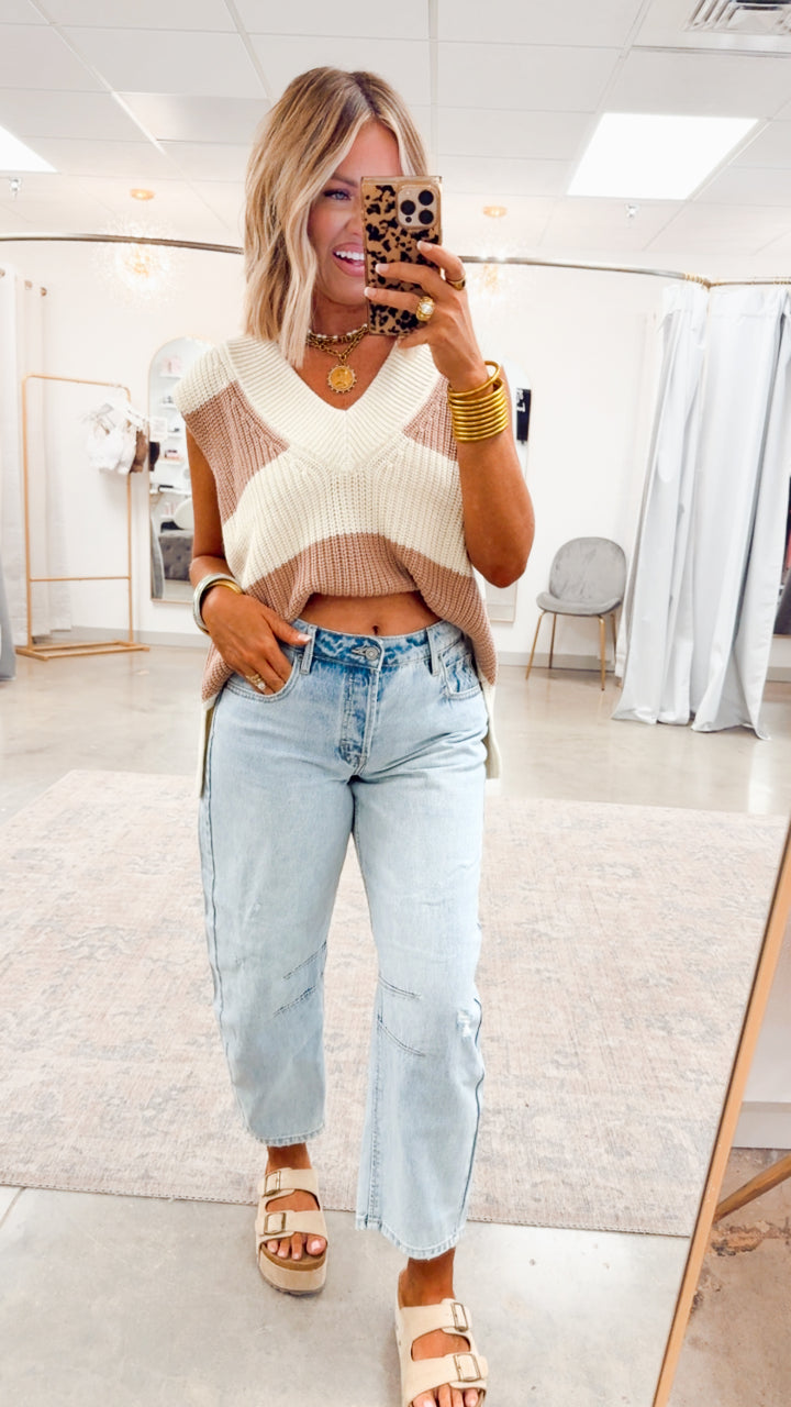 Gabby Sweater Vest-Cream/Taupe