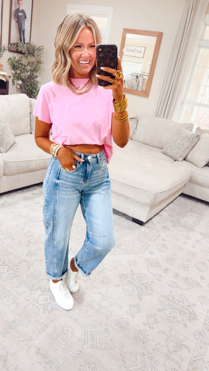 Classic Relaxed Crop Tee-Pink