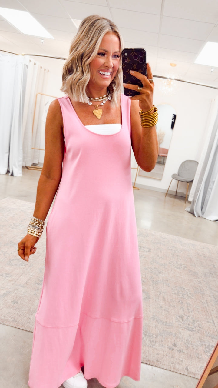 Seabrook Backless Midi Dress-Pink
