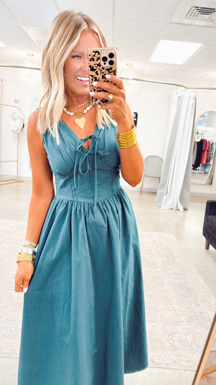 Payton Flare Midi Dress-Hunter Green