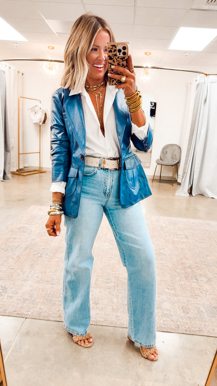 Landry Scrunched Blazer-Blue