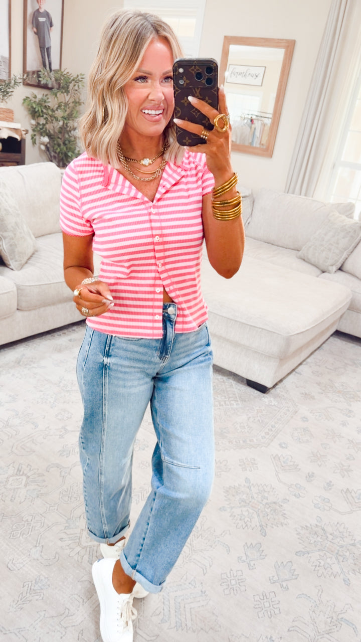 Piper Stripe Top-Pink