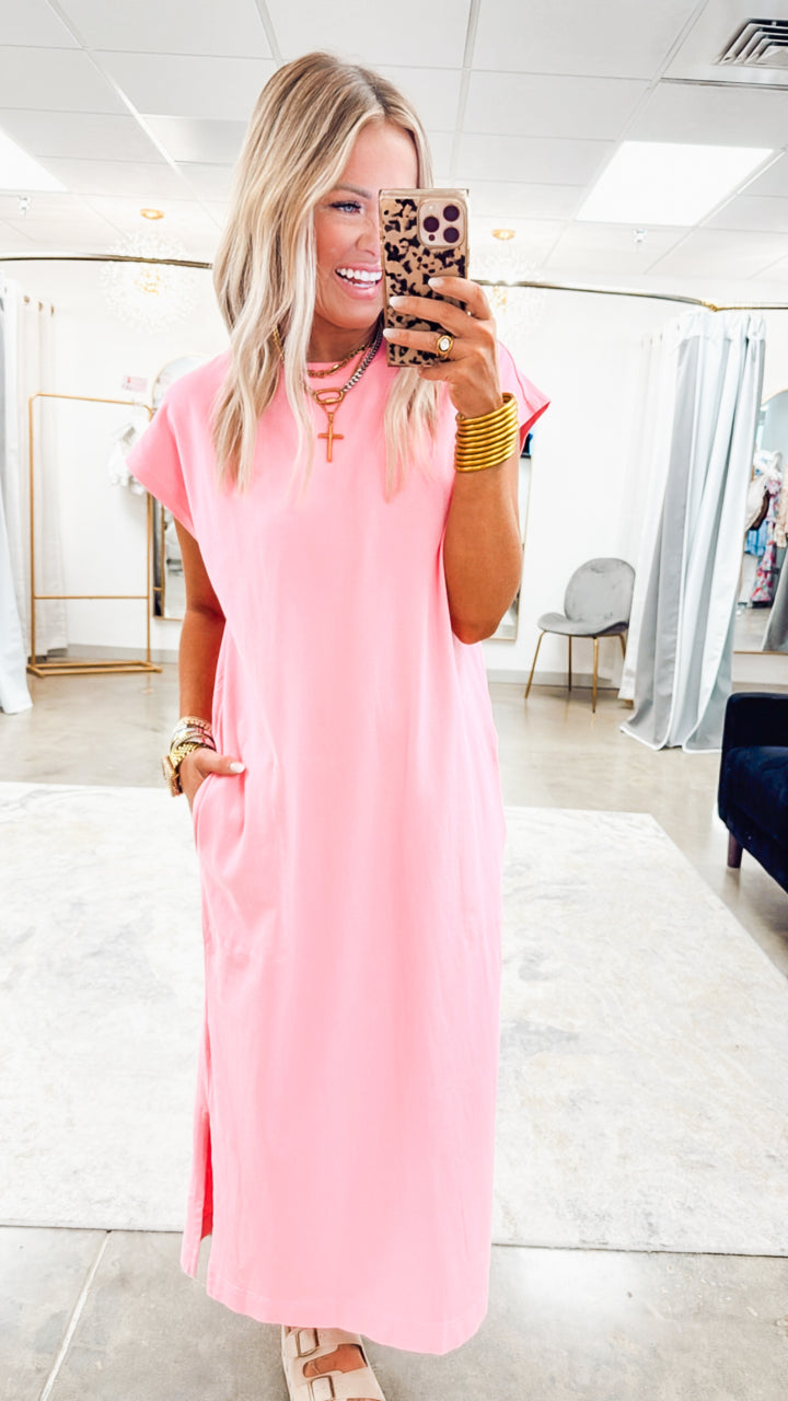 Oversized Maxi T-Shirt Dress-Pink