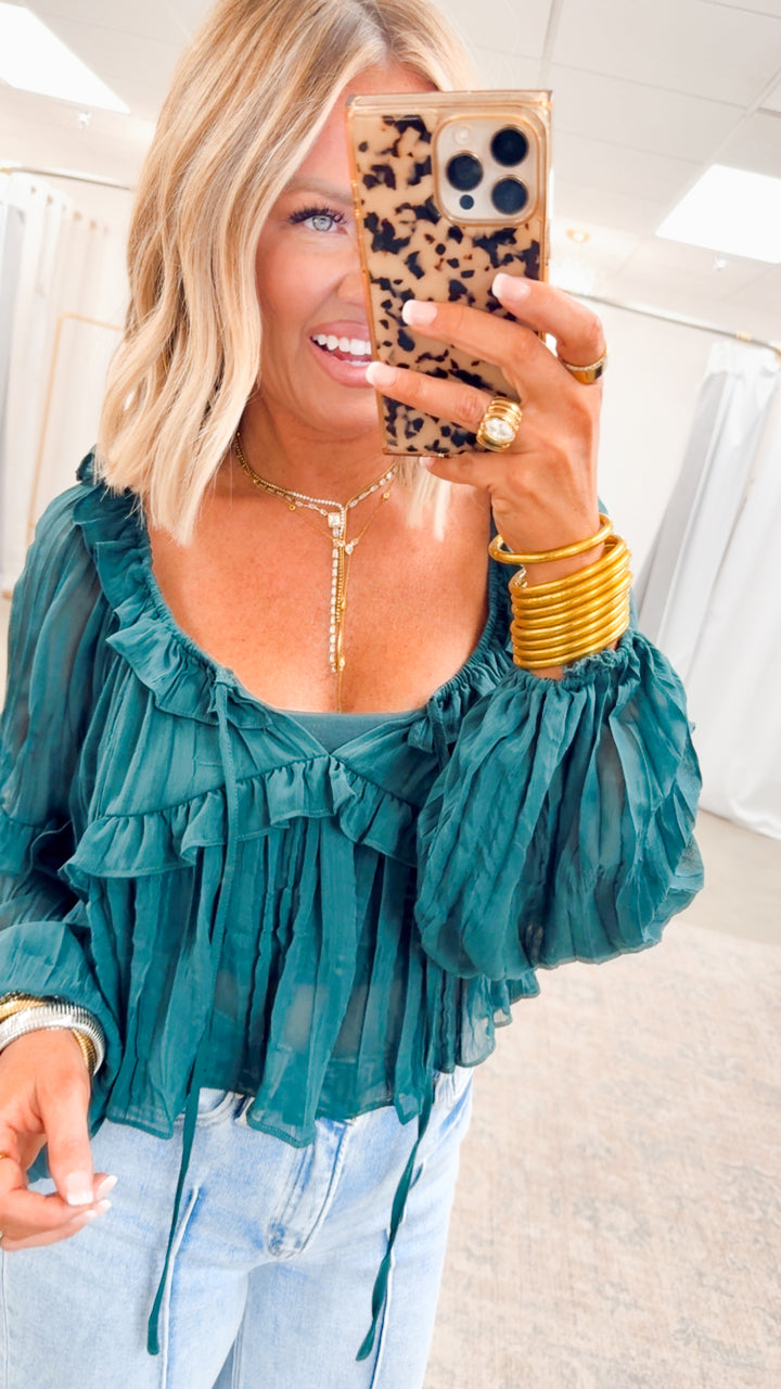 Florence Ruffle Blouse-Green