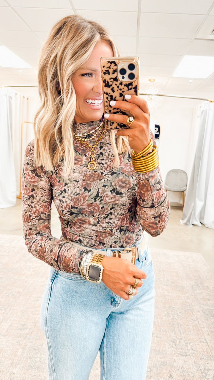Beauty Floral Mesh Top-Black
