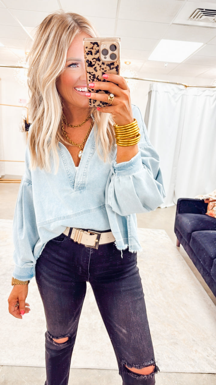Avery Mineral Wash Denim Top