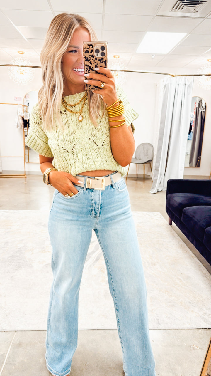 Cable Knit Sweater Top-Pistachio