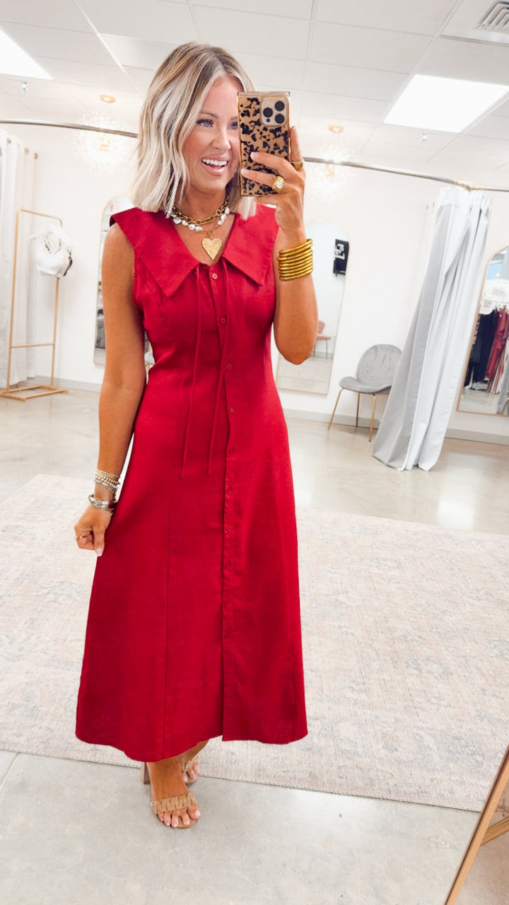 The Claire Midi Dress-Burgundy