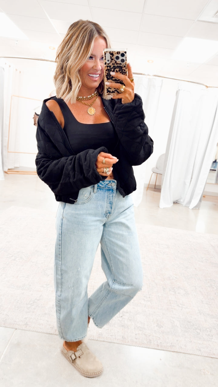 Naomi Quilted Bomber Jacket-Black