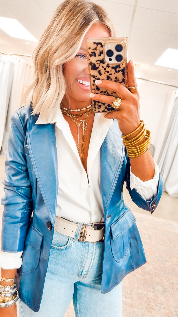 Landry Scrunched Blazer-Blue