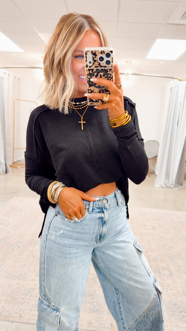 The Haisley Ribbed Top-Black