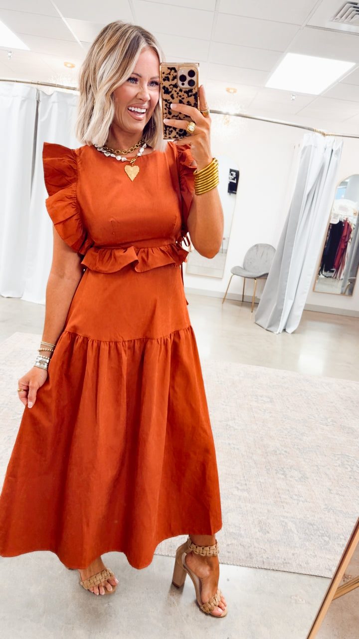 Vivienne Backless Dress-Rust