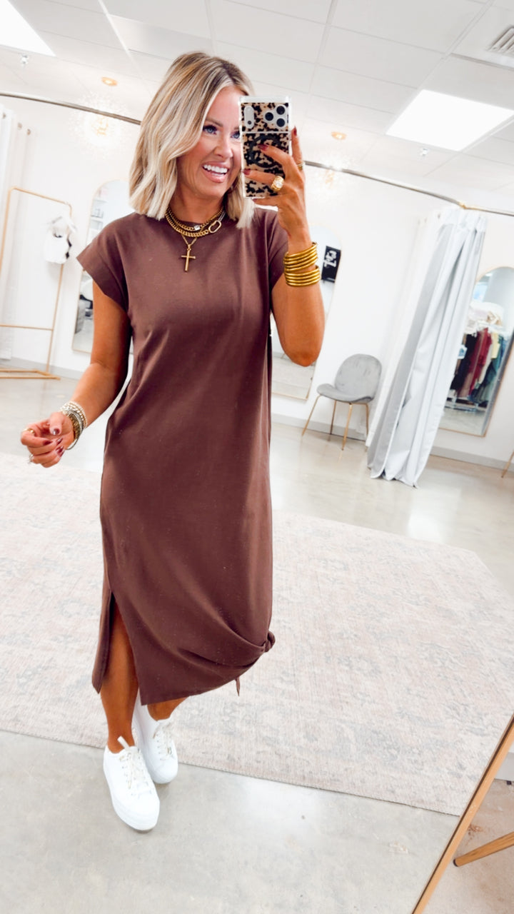The Brynn Cotton Midi Dress-Brown