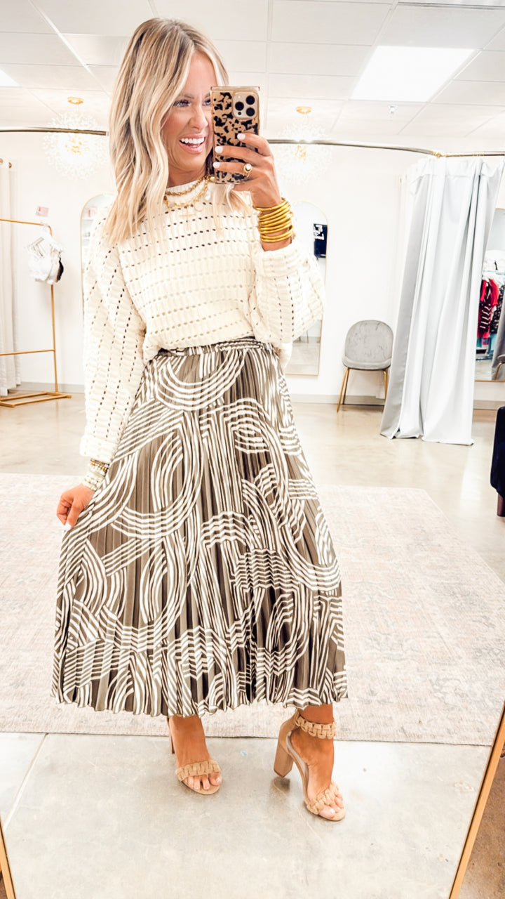Abstract Printed Accordion Midi Skirt