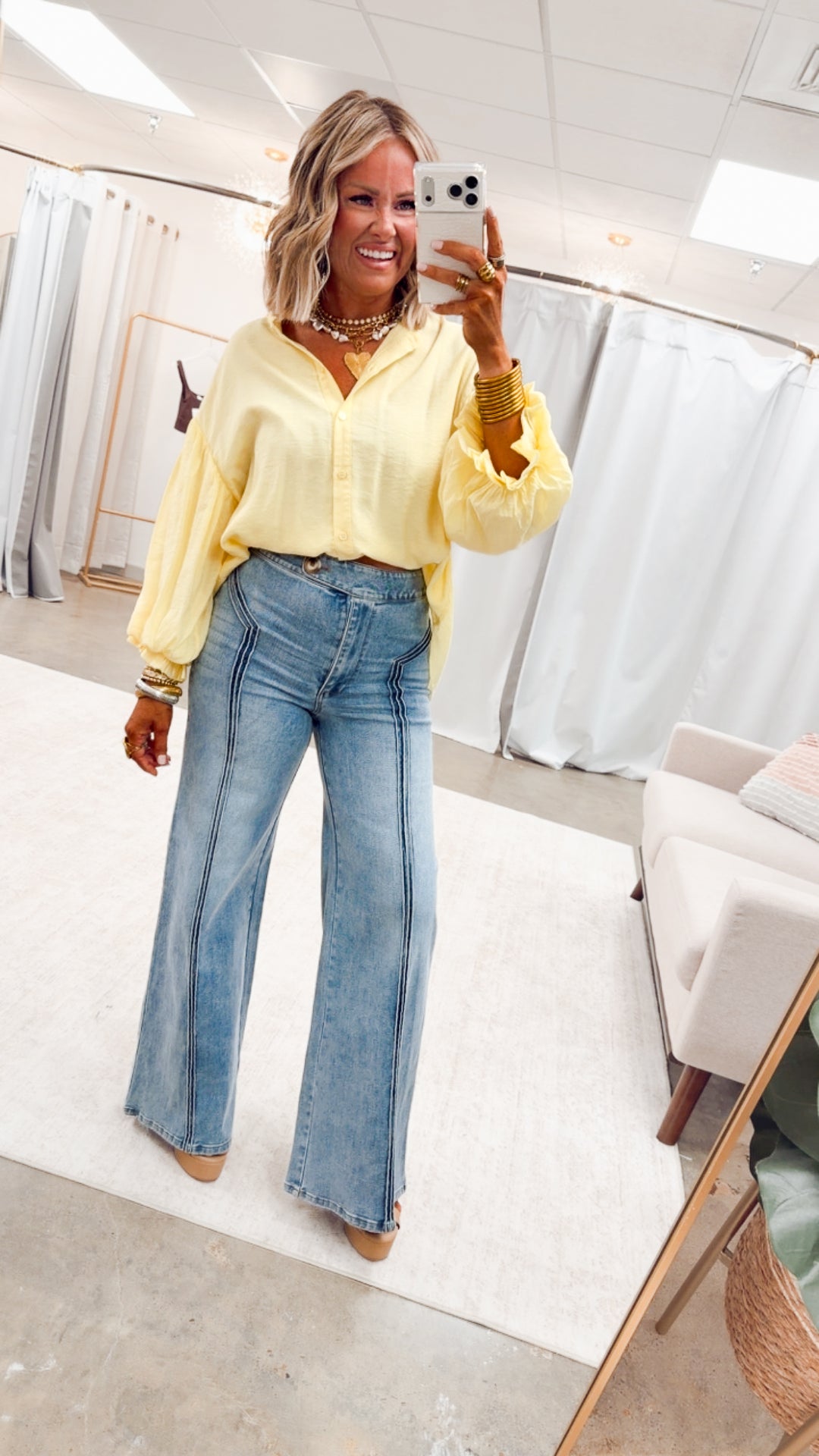 The Lucia Puff Sleeve Blouse-Yellow