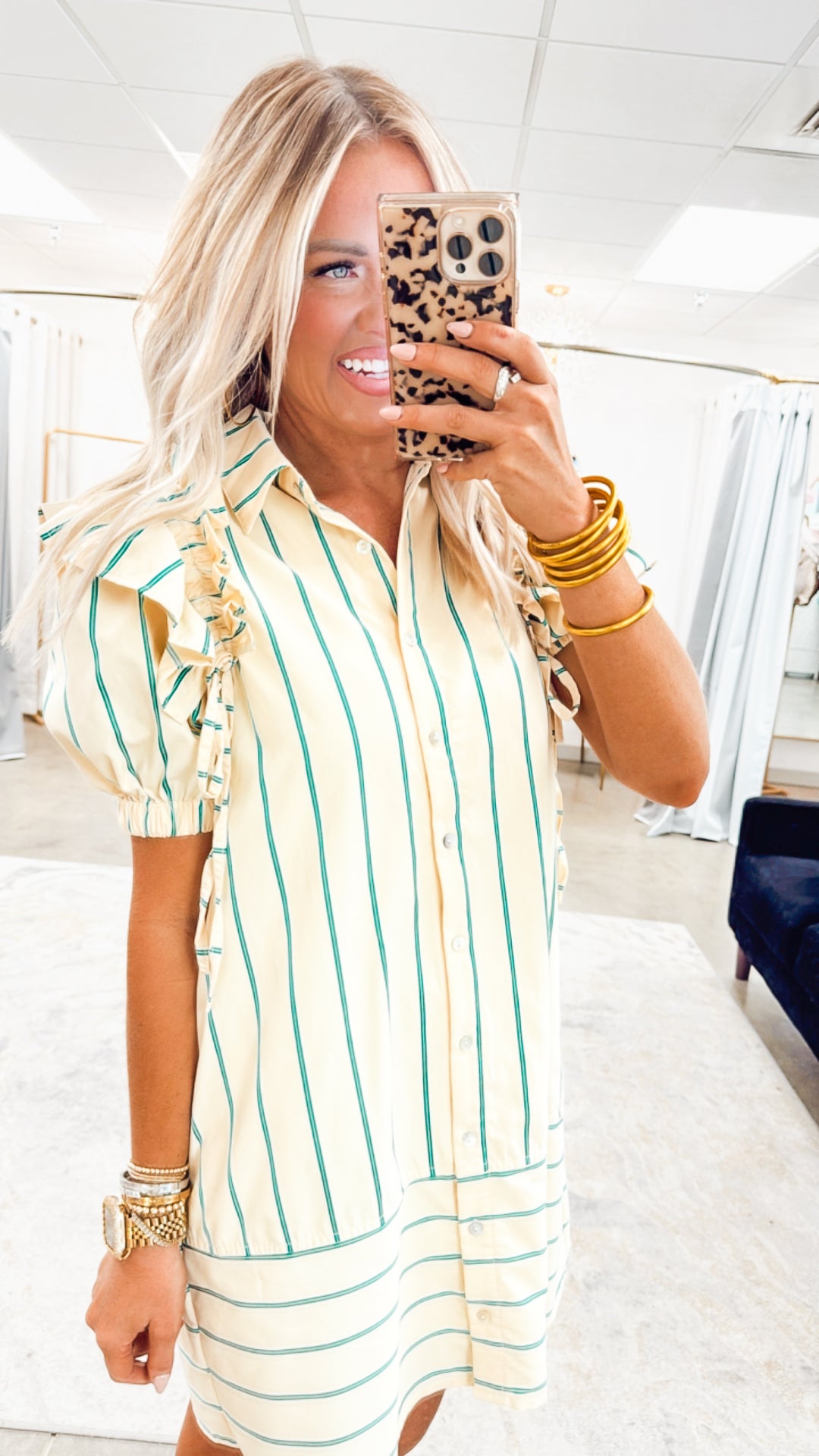 Harper Striped Ruffle Shirt Dress