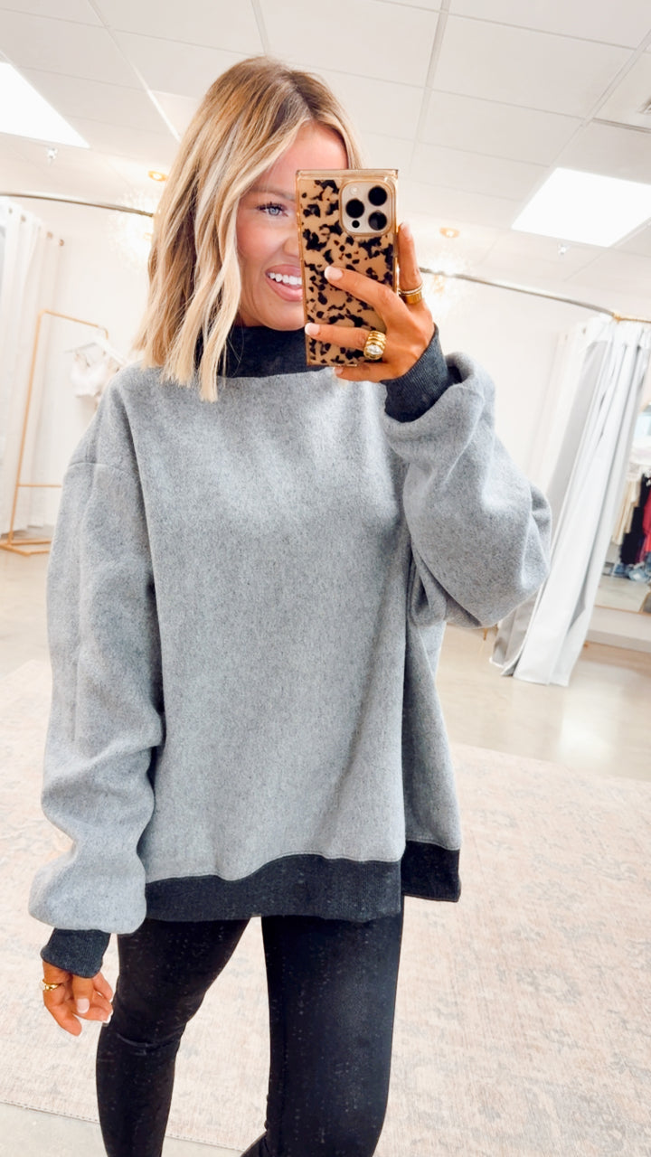 Charcoal Reversible Mock Neck Sweatshirt