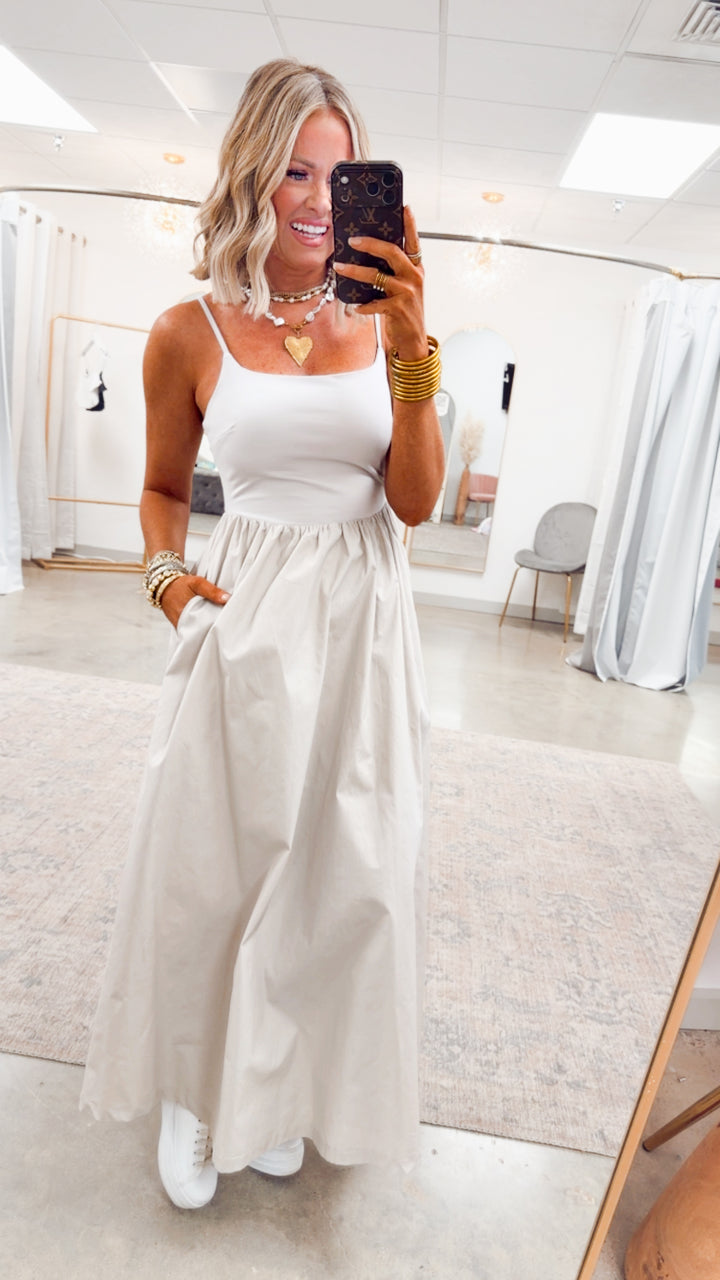 Everyday Elegance Midi Dress-Stone