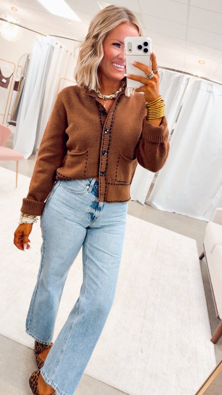 Charmed Stitches Cardigan-Brown