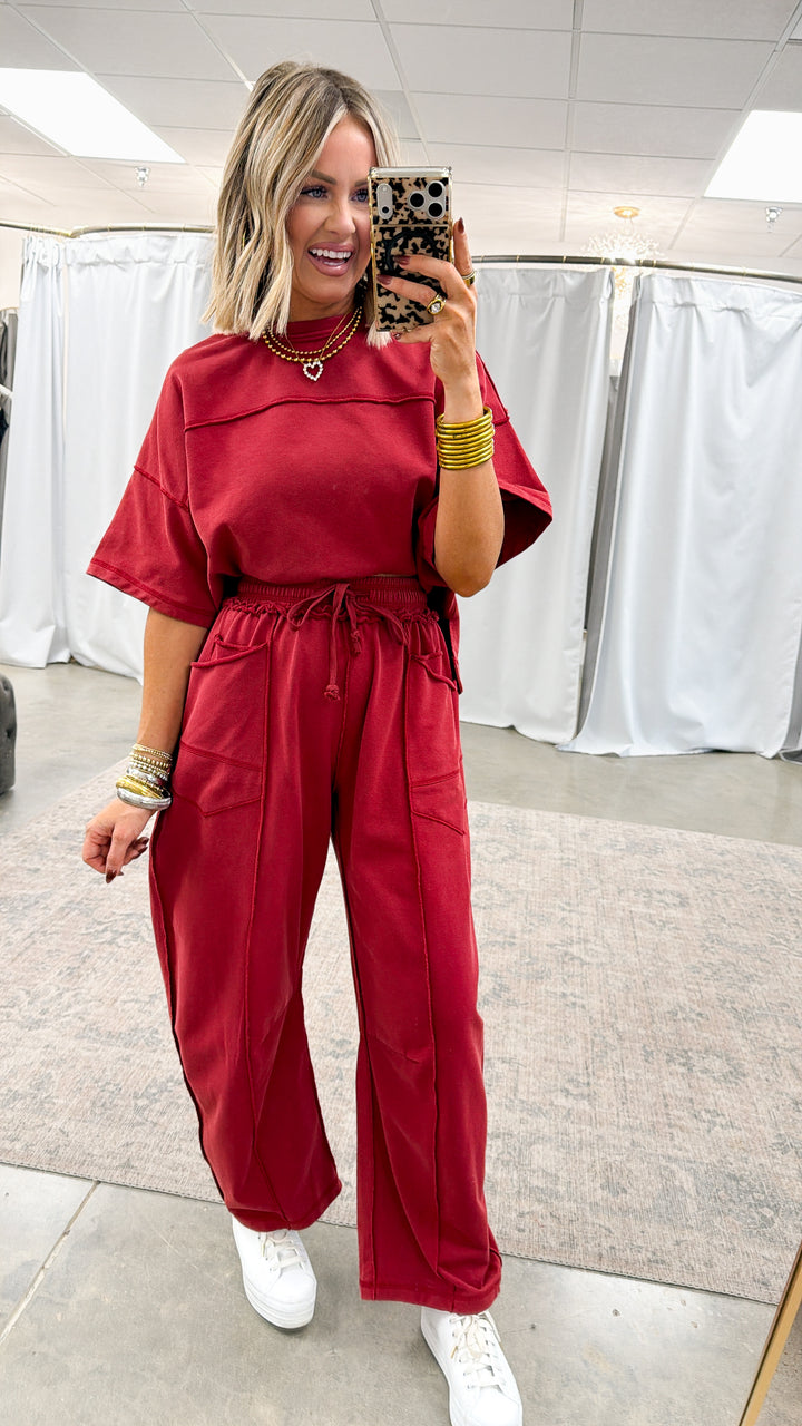 The Retreat Barrel Pants Set-Wine