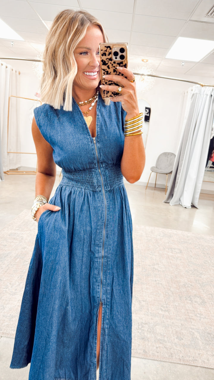 Knox Denim Midi Dress-Dark Wash