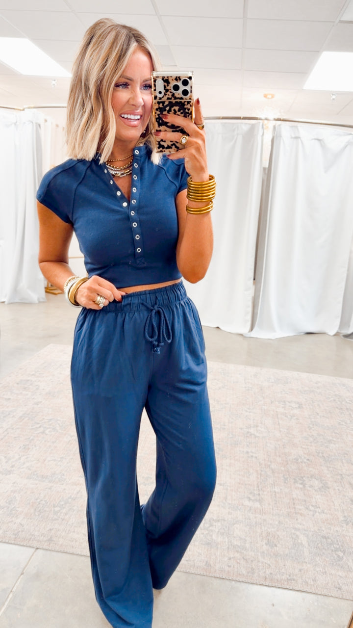 Evie Raglan Top & Pant Set-Navy