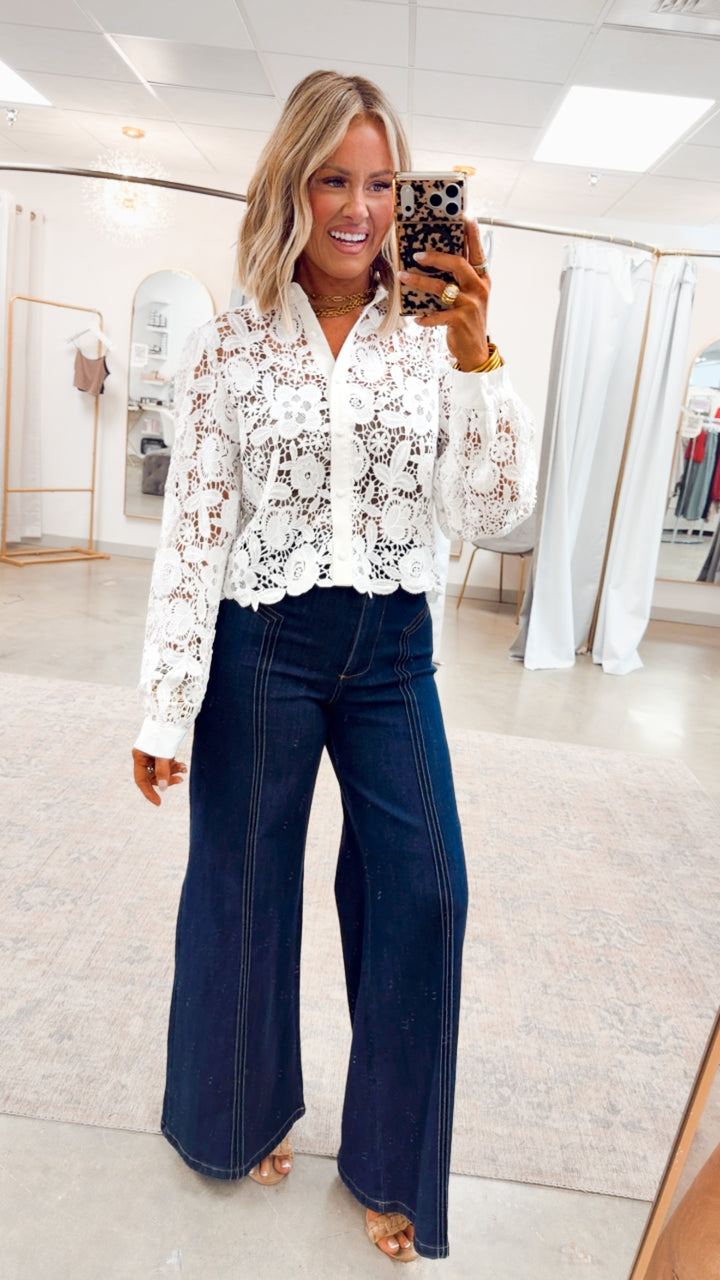 Simone Lace Button Up Top