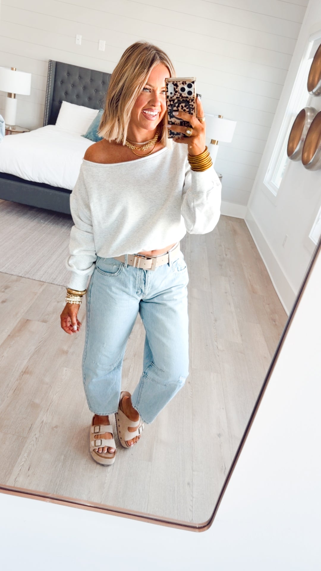 Alina Off Shoulder Sweatshirt-White Melange