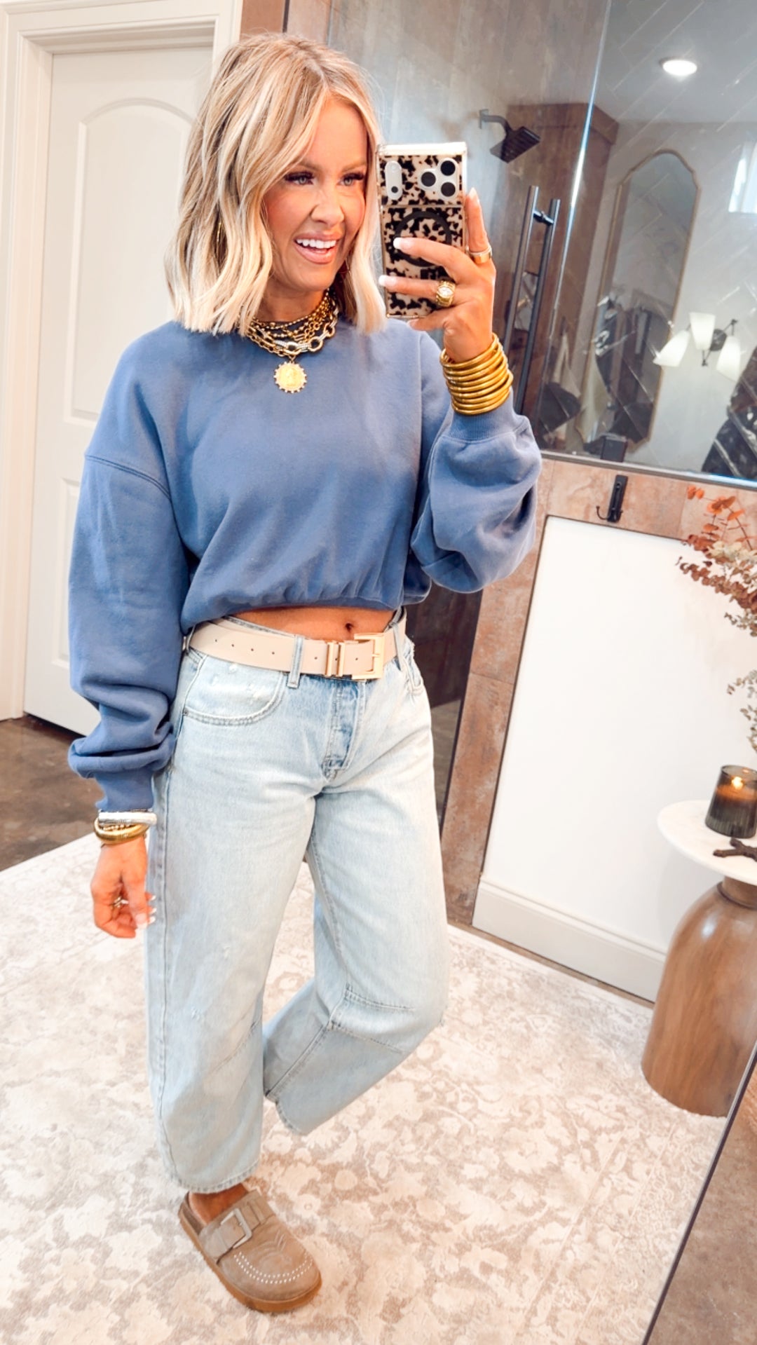 Sara Cropped Sweatshirt-Navy