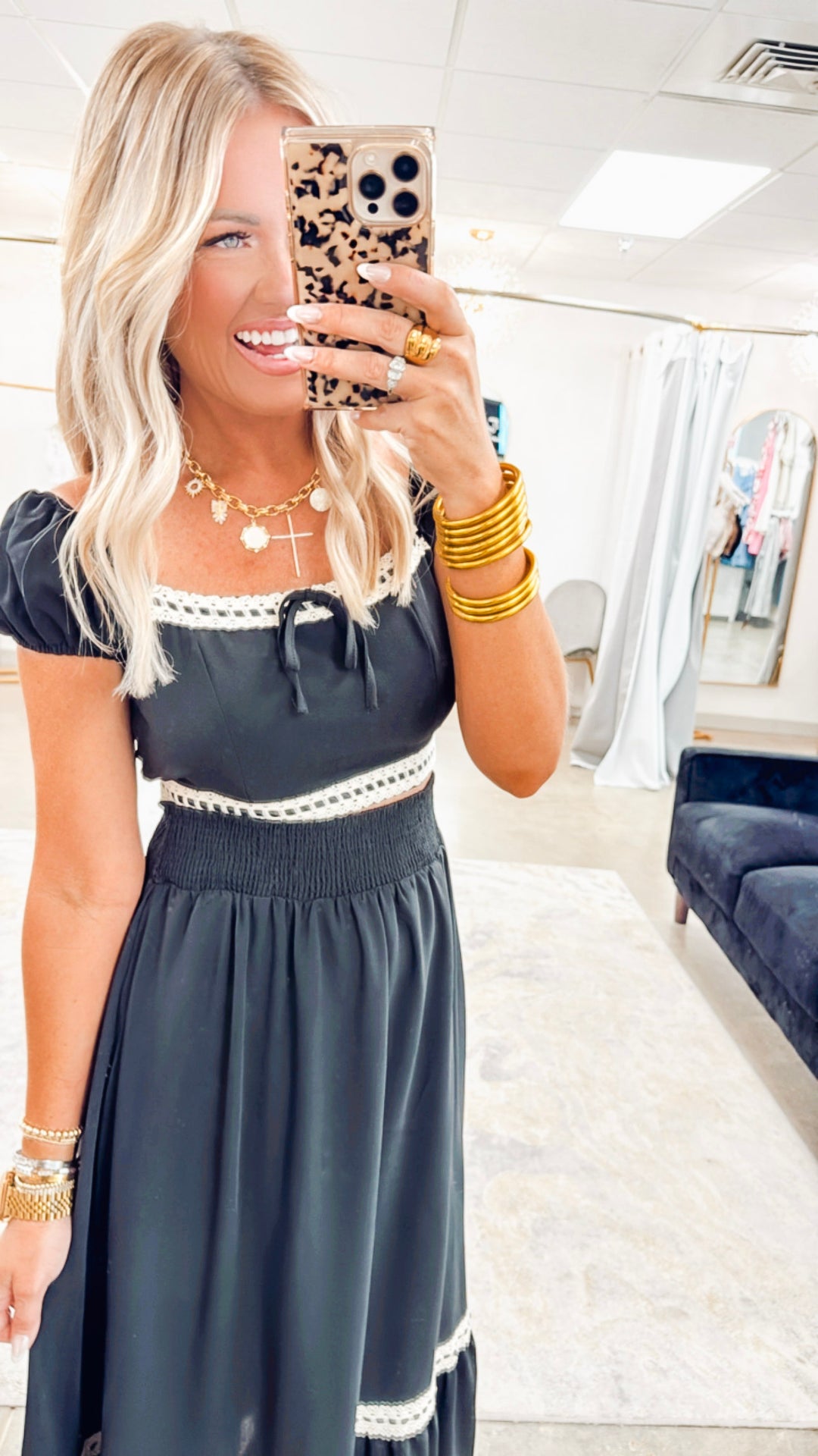 Contrast Lace Trim Crop & Midi Skirt Set