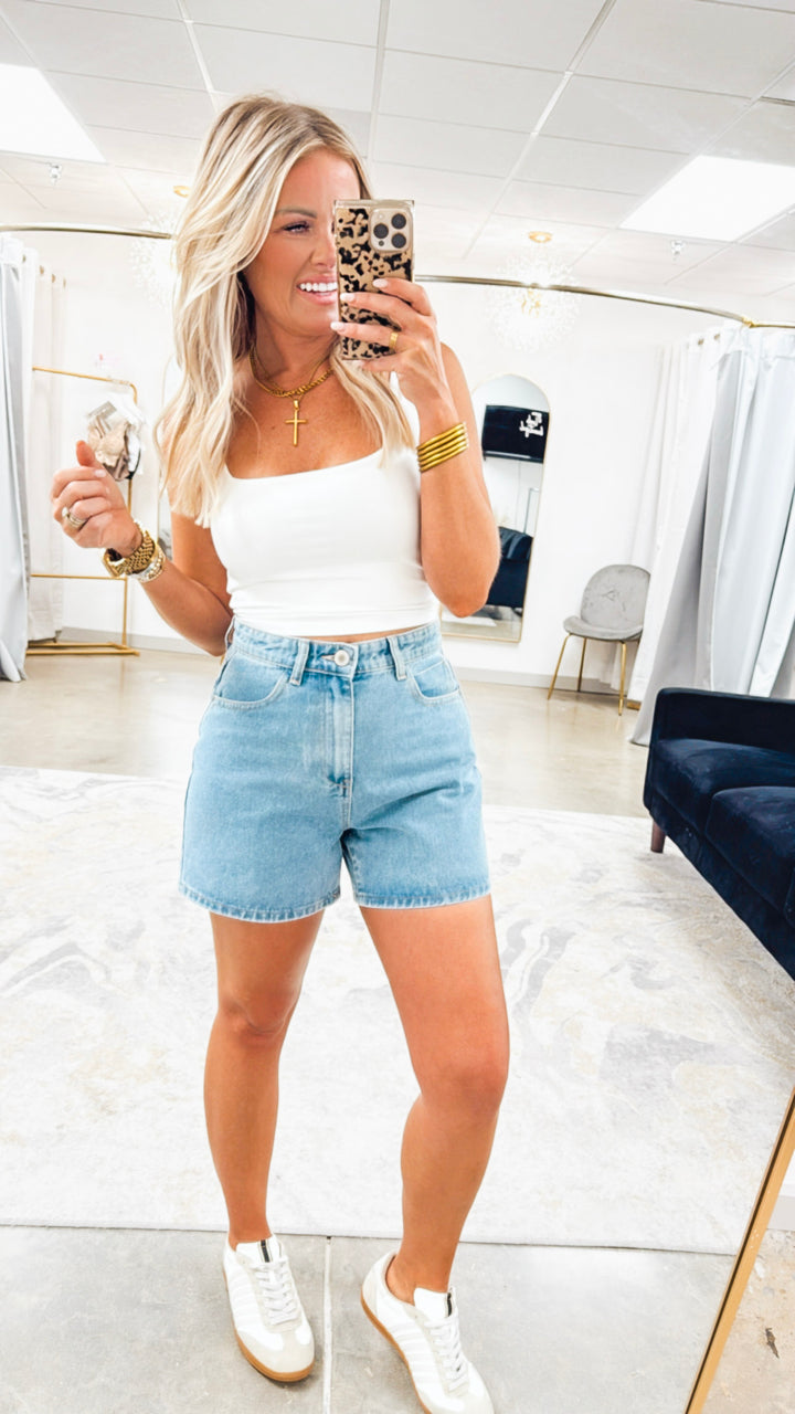 White Square Neck Cropped Tank