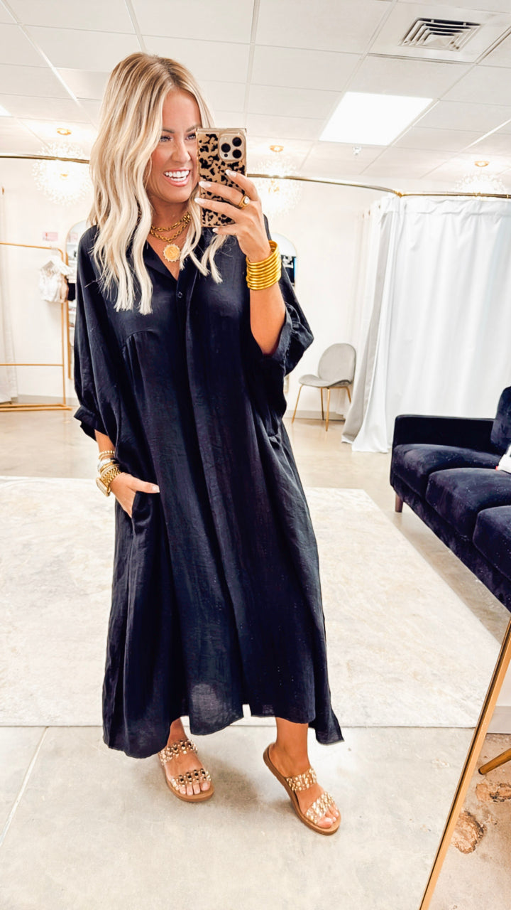 The Haven High-Low Shirt Dress-Black