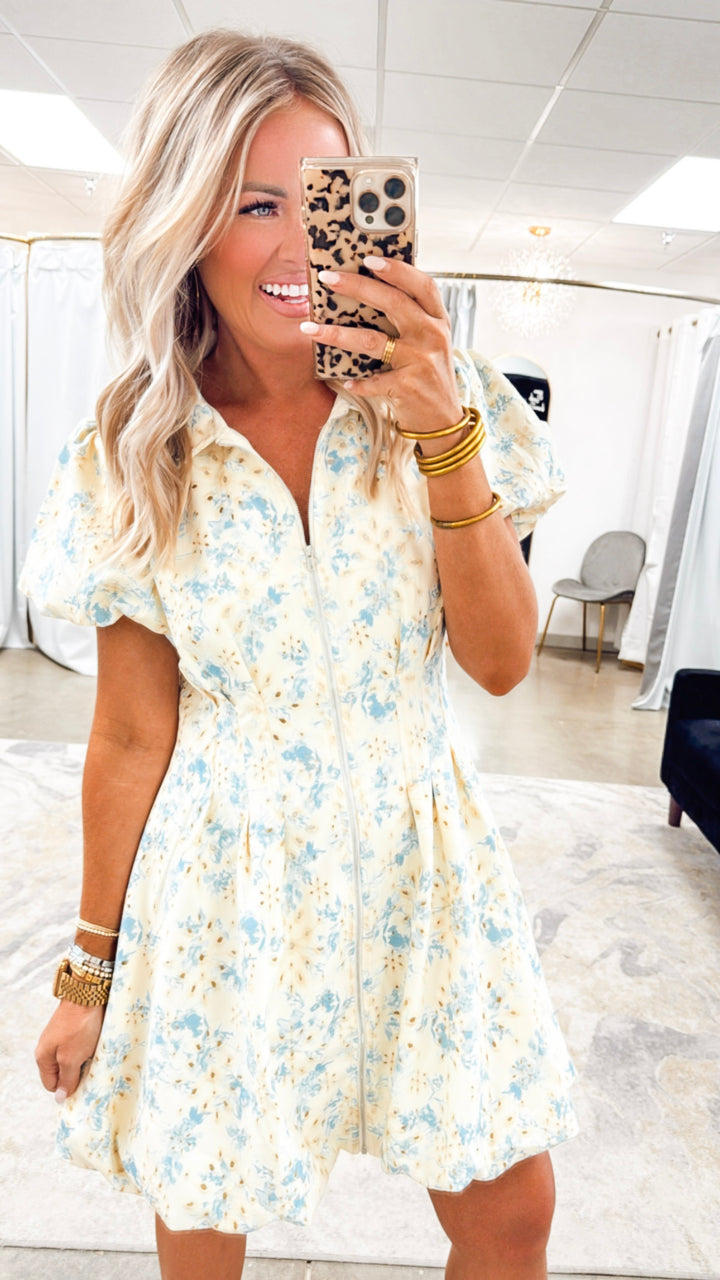Floral Charm Mini Dress-Blue