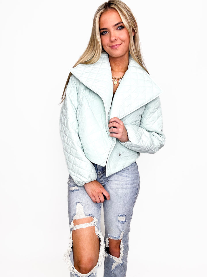 Mint Quilted Cropped Jacket