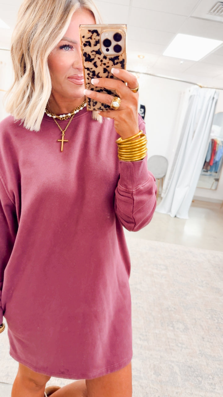 Mila Sweatshirt Dress-Dark Cherry