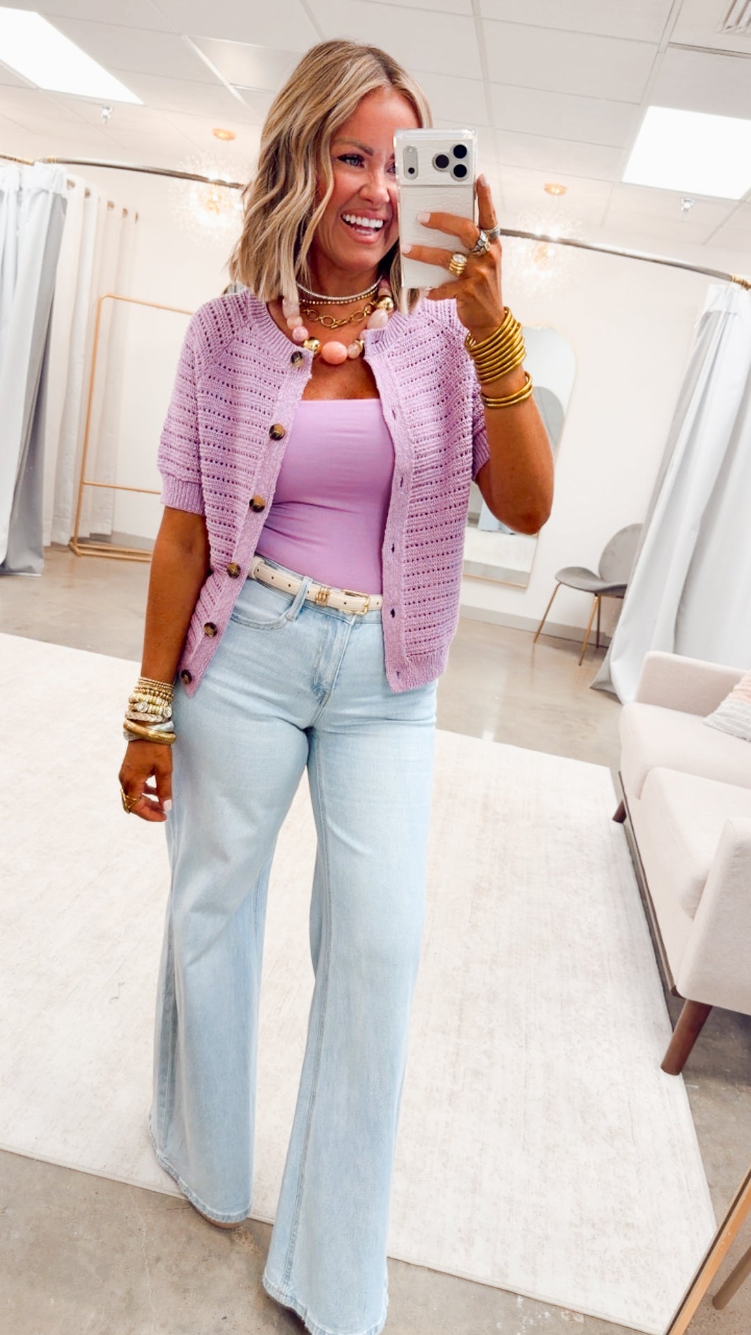 The Cambridge Cardigan Top-Lilac