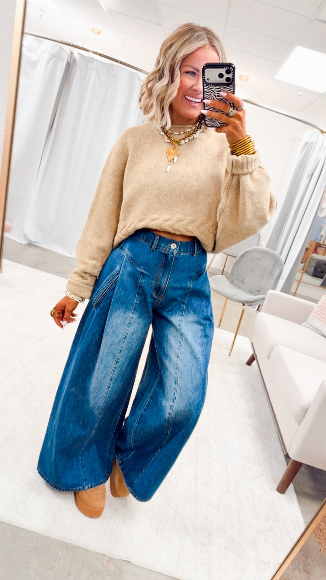 The Beckham Pleated Wide Leg Jean-Denim